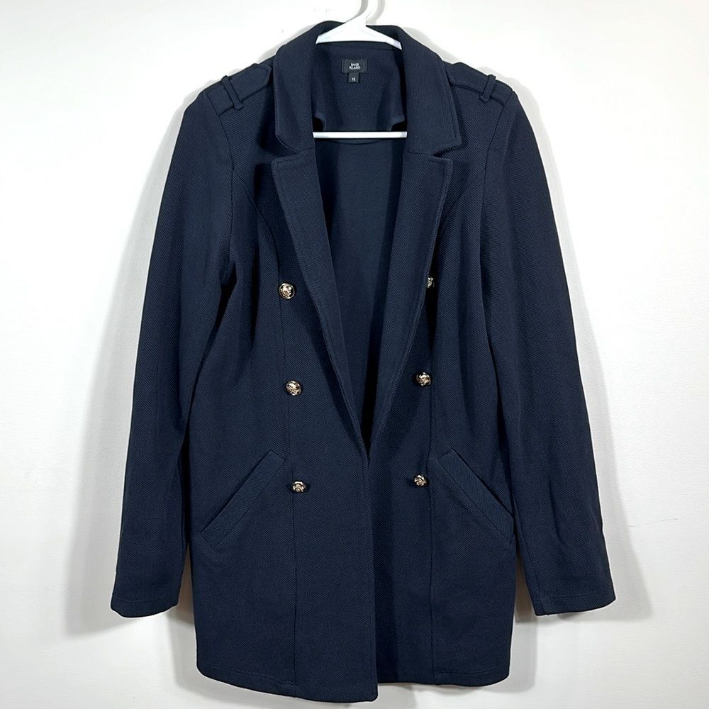 River Island Navy Blue 100% Cotton Blazer Jacket Size 8
